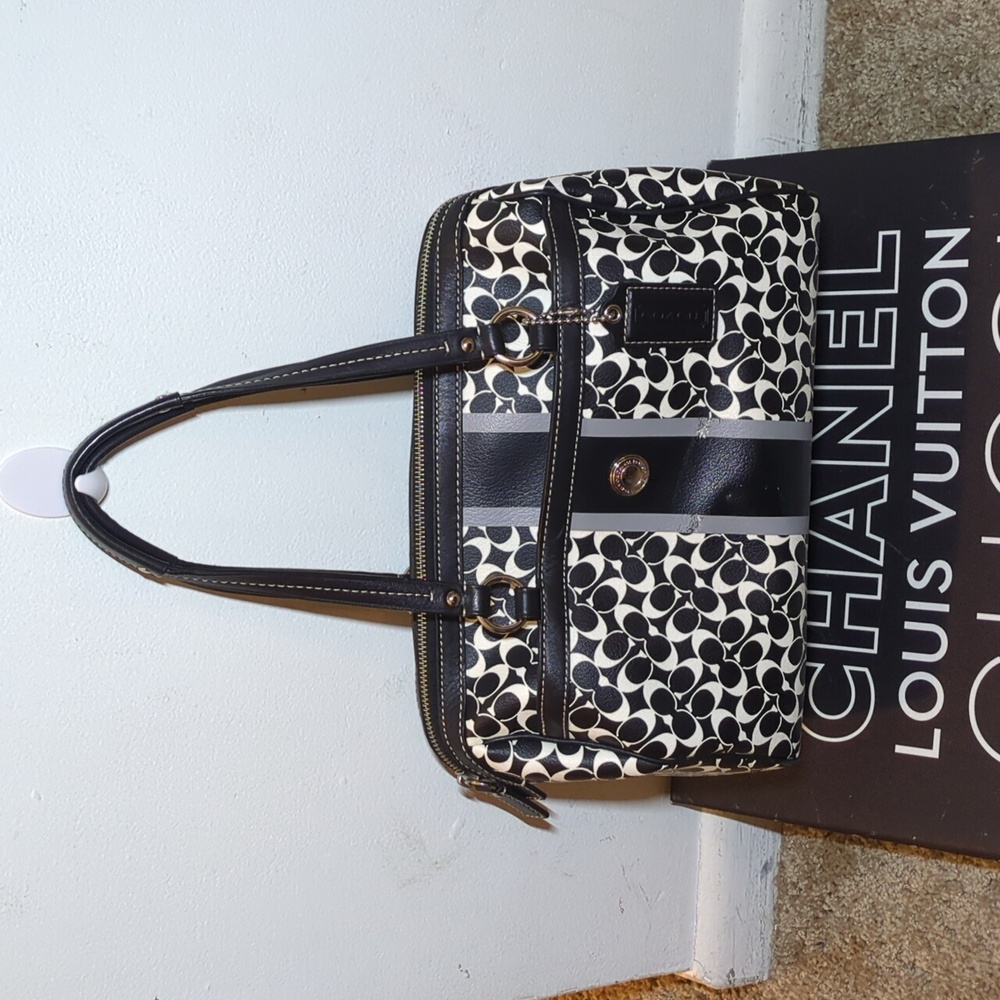 Coach Black and Cream Signature Satchel Bowling Bag Asking Only $80